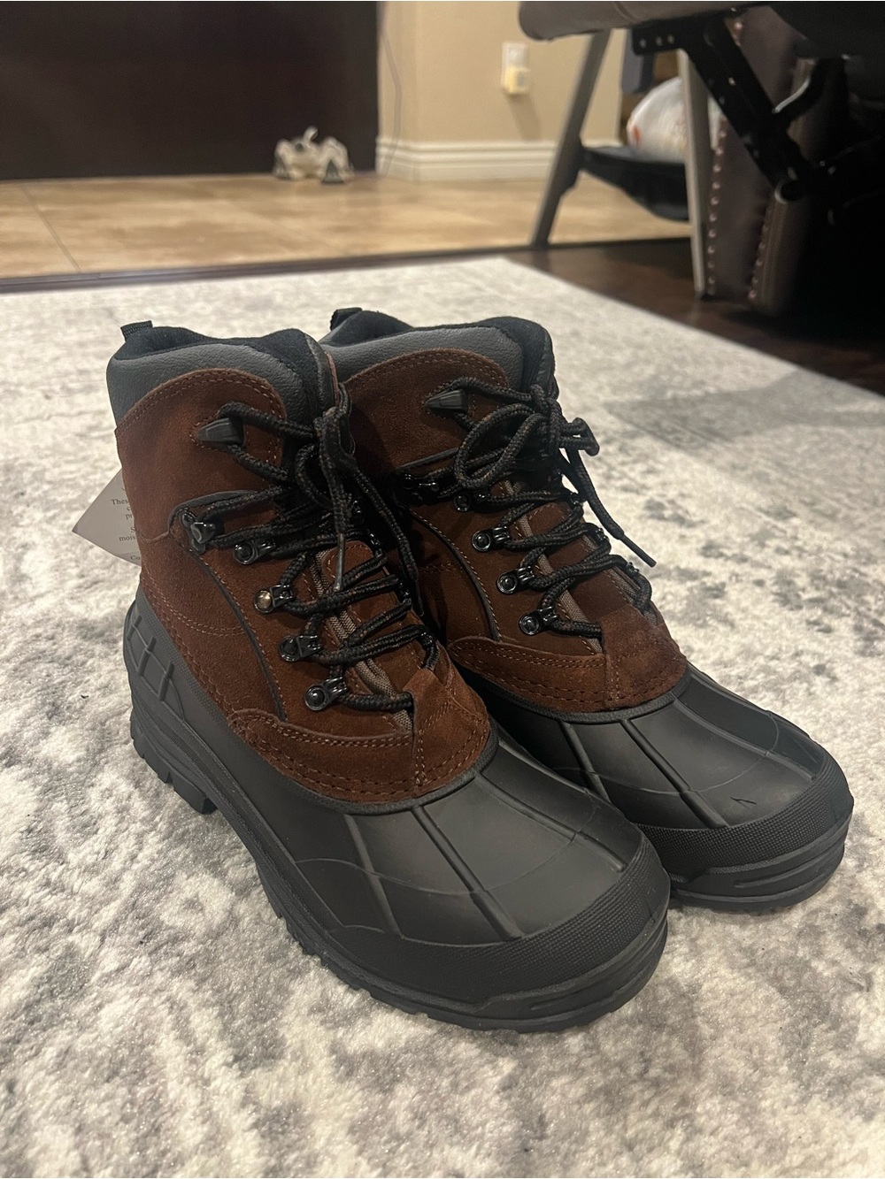 totes Men's Brown Suede & Black Waterproof Lace-Up Snow Boots